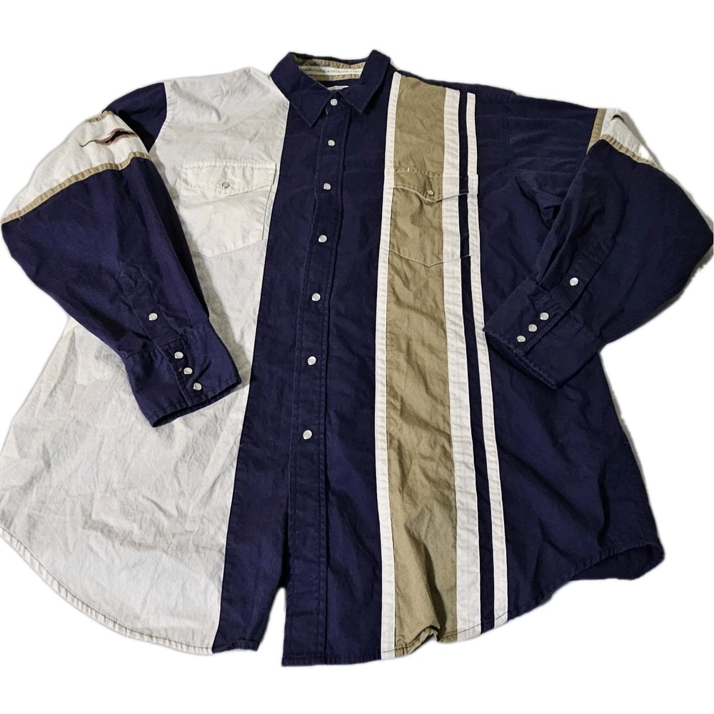 Vintage Cumberland  Outfitters 2XL Western Pearl Snap Shirt Cowboy Blue Gold L/S